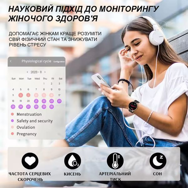 Смарт-годинник Lige для жінок 1.39" розумний годинник, фітнес-трекер, моніторинг пульсу, сну, тиску, для Android iPhone 2494134138 фото