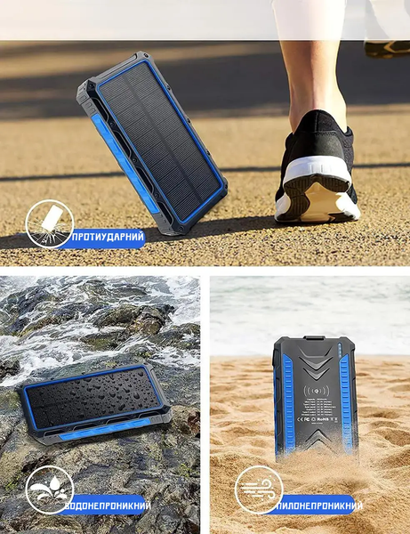 Павербанк Solar Power Bank 36000 мАг із сонячною зарядкою бездротовою зарядкою та LED ліхтариком 1738468790 фото