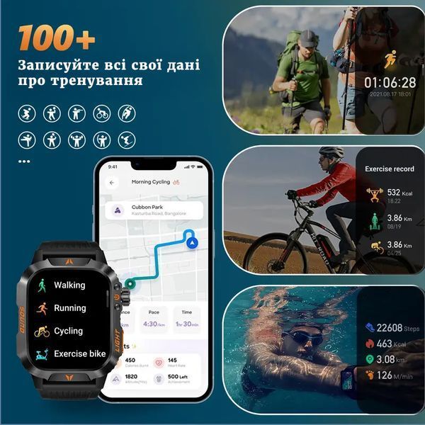 Чоловічий спортивний смарт-годинник IronTrack &ndash; 2.01" екран, водонепроникність, ліхтарик, дзвінки, фітнес-трекер 2504154724 фото