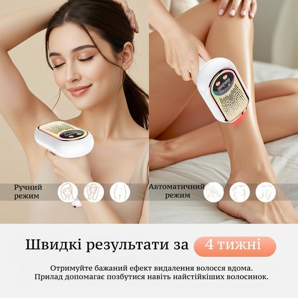 Домашній фотоепілятор IPL з охолодженням Ice Cooling, 999 999 спалахів, 2 магнітні насадки, білий із рожево-золотистими елементами 2843511990 фото