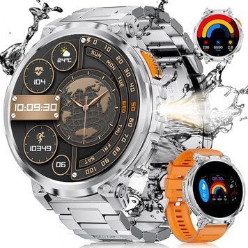 Чоловічий смарт-годинник Men's Premium 1.85" для військових зі світлодіодним ліхтариком з Bluetooth-дзвінками водонепроникний 2518046723 фото