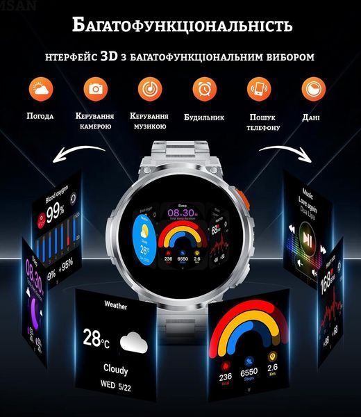 Чоловічий смарт-годинник Men's Premium 1.85" для військових зі світлодіодним ліхтариком з Bluetooth-дзвінками водонепроникний 2518046723 фото