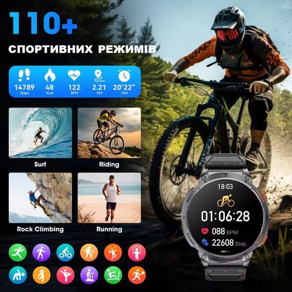Військовий смарт-годинник для чоловіків Prestige G9 Pro, 1,85" HD, смарт-годинник зі світлодіодним ліхтариком для Android iOS 2518776037 фото