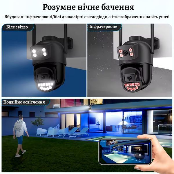 Вулична поворотна камера відеоспостереження 1080p IP WiFi водонепроникна IP66 з датчиком руху, нічним баченням 2458083243 фото