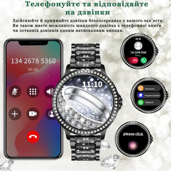 Смарт-годинник жіночий Smart Fitonme Black для айфон та андроїд, Розумний годинник для жінок з 2 ремінцями та тонометром 2340660083 фото