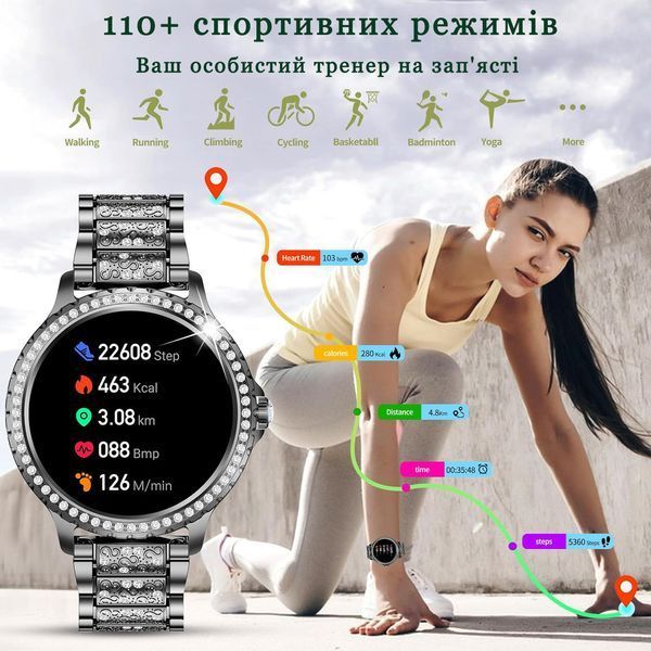 Смарт-годинник жіночий Smart Fitonme Black для айфон та андроїд, Розумний годинник для жінок з 2 ремінцями та тонометром 2340660083 фото